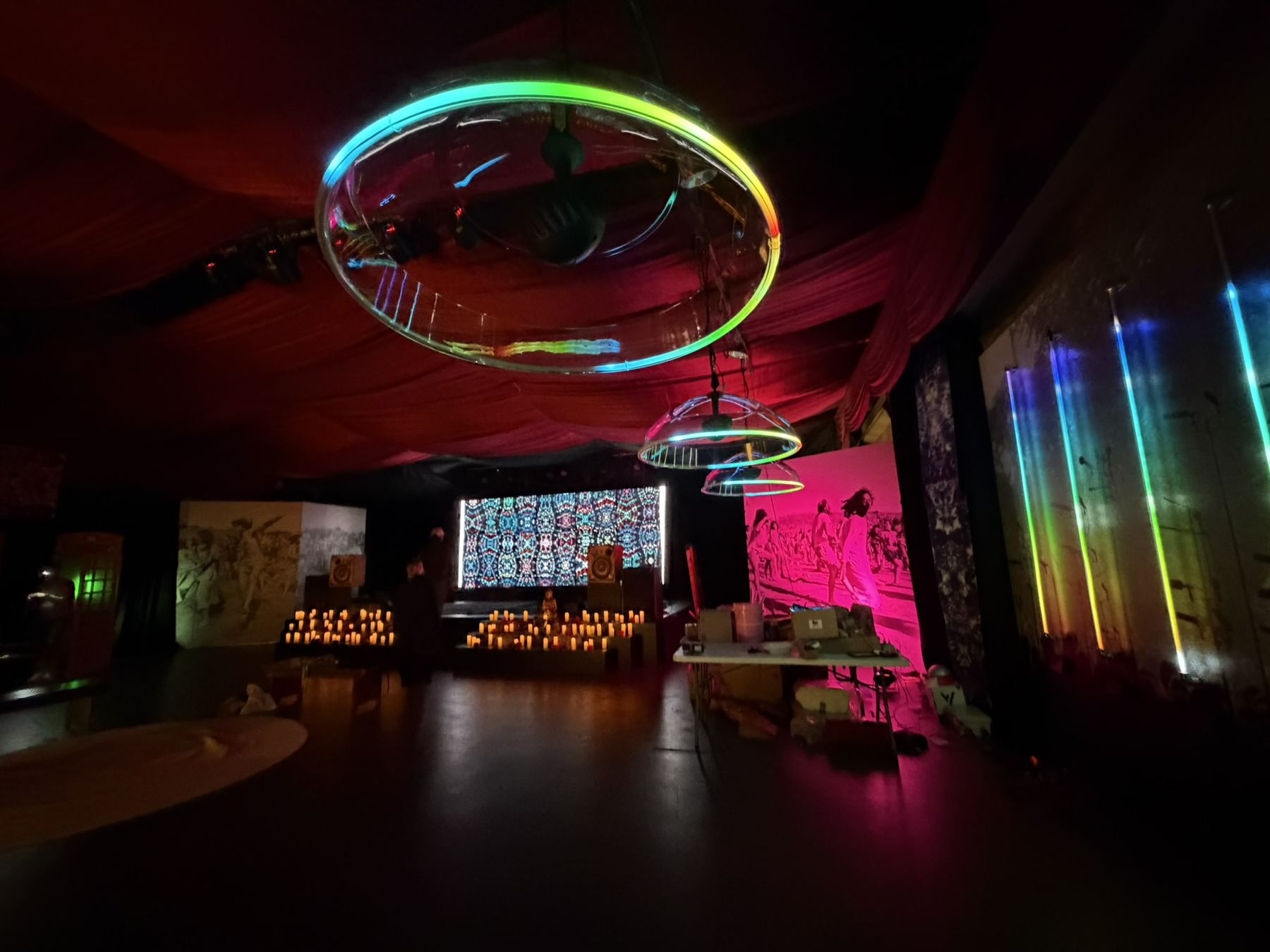 Resonance Circle light ring lit at midnight before opening
