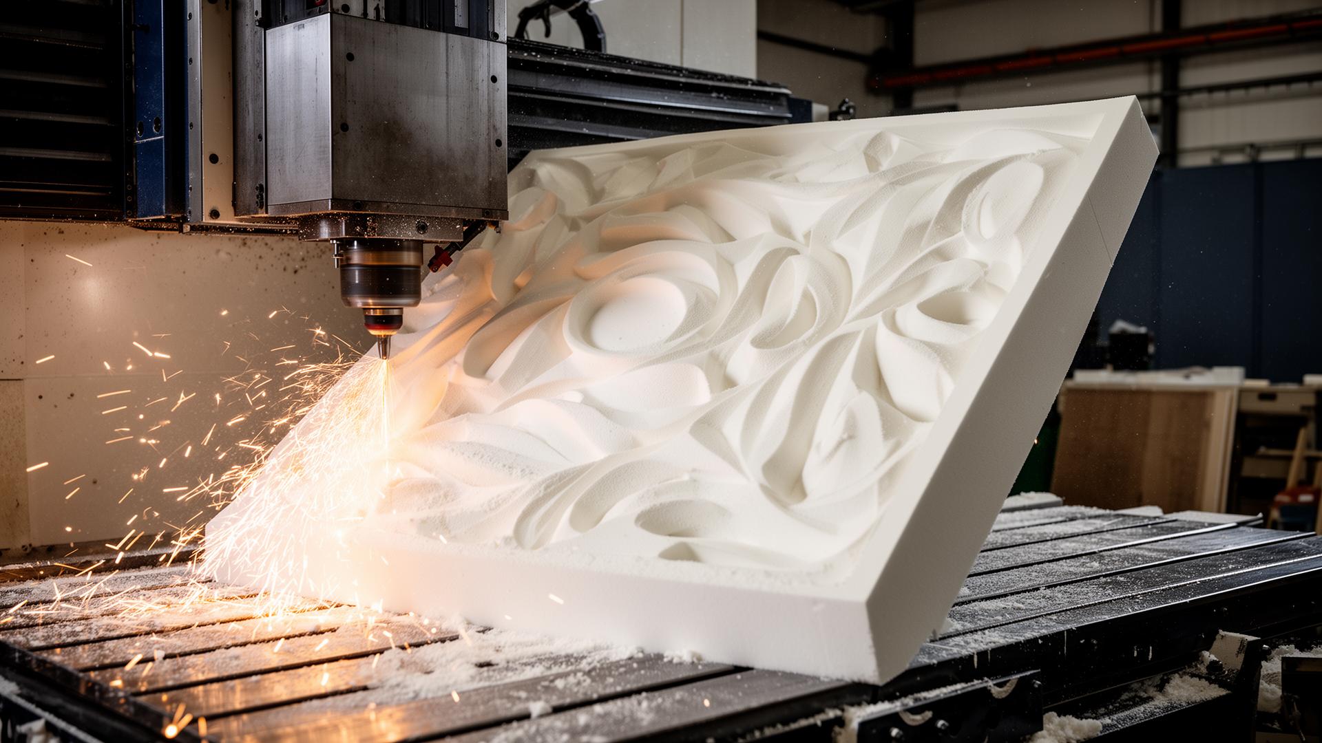 CNC milling of a sculptural panel, representative of the fabrication processes coordinated