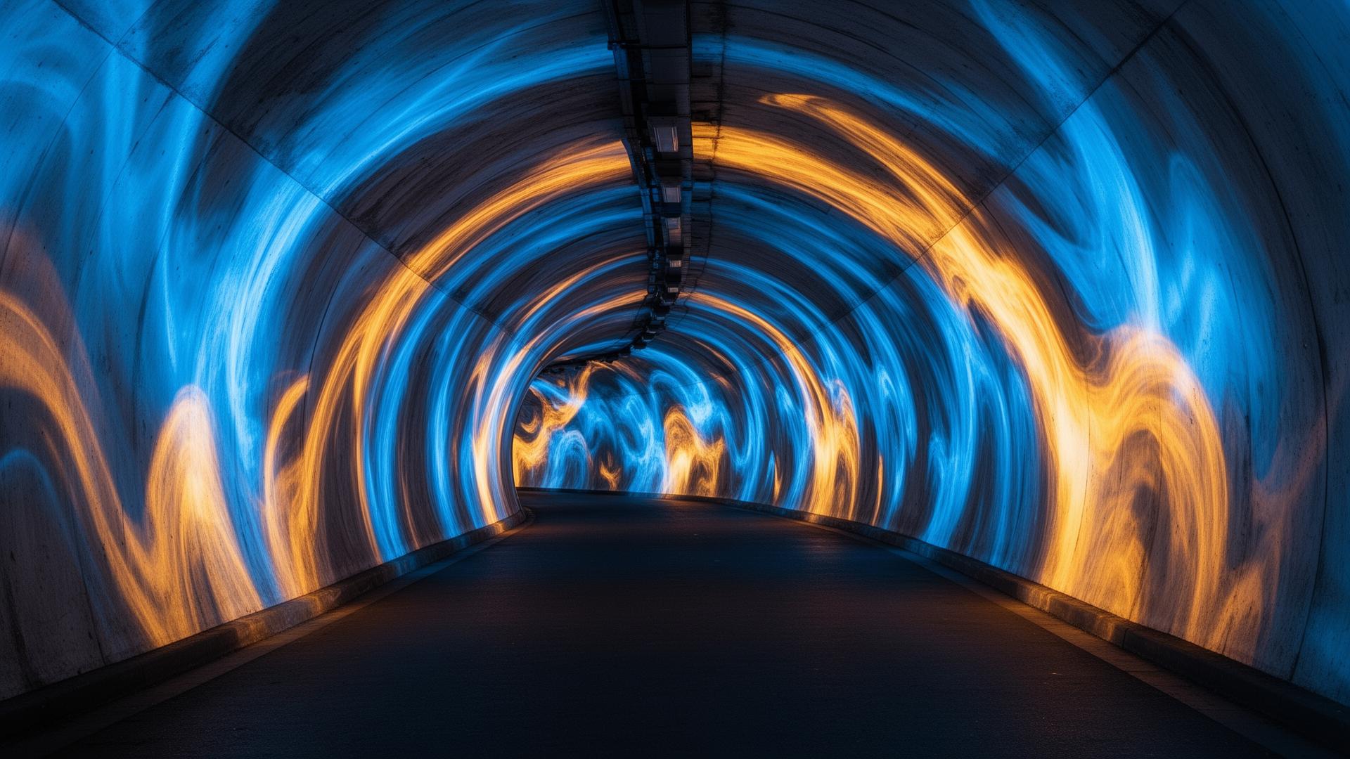 Immersive tunnel washed in colored light — representative of immersive passenger environments